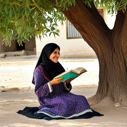 **

"A smiling Arab woman, fully clothed in a modest, colorful traditional dress, teaching a young girl to read under a shaded tree in a rural village in the Middle East, safe for work, appropriate content, family-friendly, perfect anatomy, natural proportions, professional photography, bright and cheerful."

**