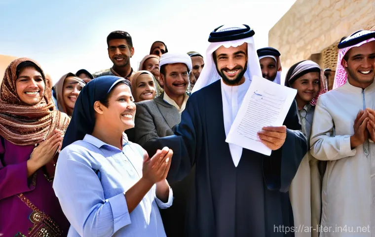 문해교육사와 학습 동기 부여 기법 - An image capturing an interactive adult literacy class in a vibrant Arab community setting. A divers...