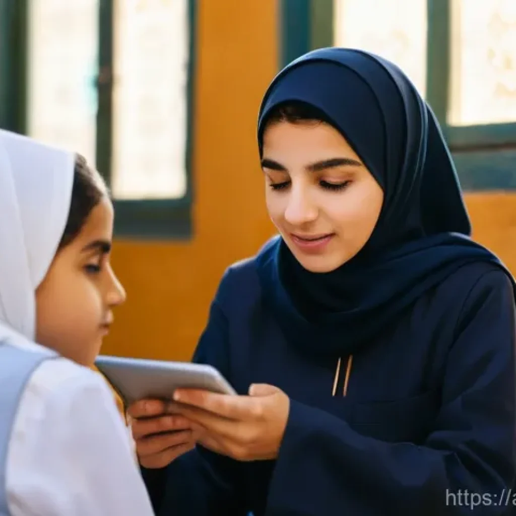 문해교육사와 직업 윤리 강의 - **Prompt 1: "The Guiding Light of Digital Literacy"**
    A warm, brightly lit classroom in an Arabi...