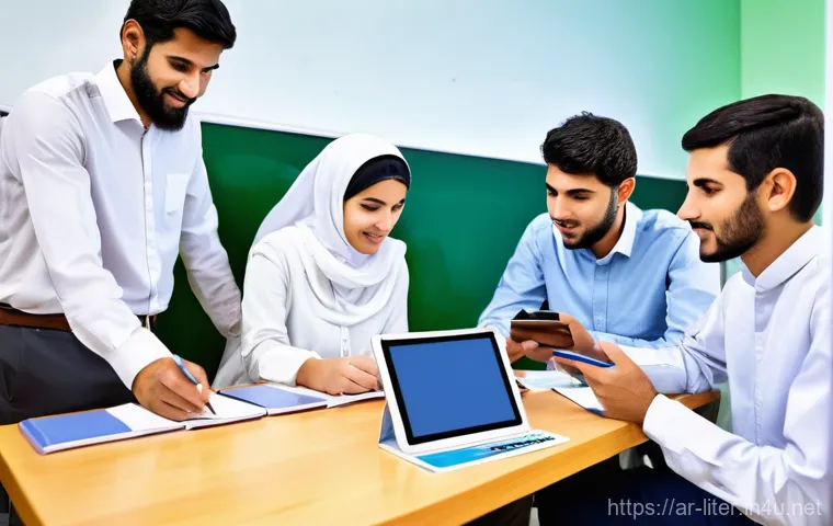 문해교육사와 필수 문해 지도 기술 - The Guiding Light of Knowledge**
A hyperrealistic, heartwarming photograph of a compassionate Arab f...