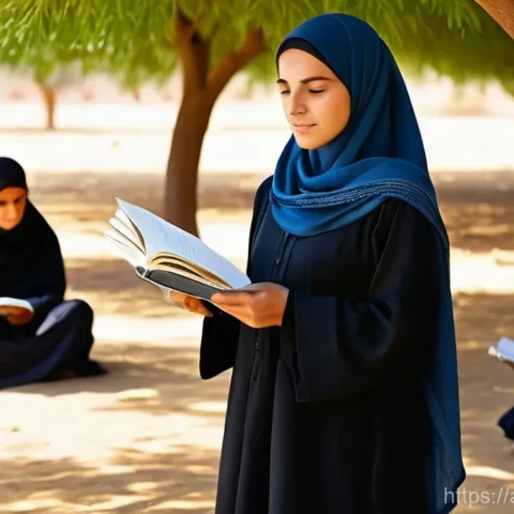 문해교육사와 직업 만족도 연구 연구 - **Prompt:** A dedicated female literacy teacher, dressed in a modest, traditional abaya and headscar...