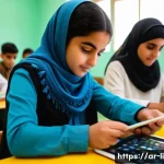 문해교육사와 교육 지원 시스템 활용 - A warm, inviting classroom scene in a Middle Eastern setting, featuring adult learners of diverse ba...