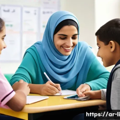 문해교육사 업무 사례 공유 - A diverse group of adult learners in a bright, welcoming classroom in an Arabic-speaking community, ...