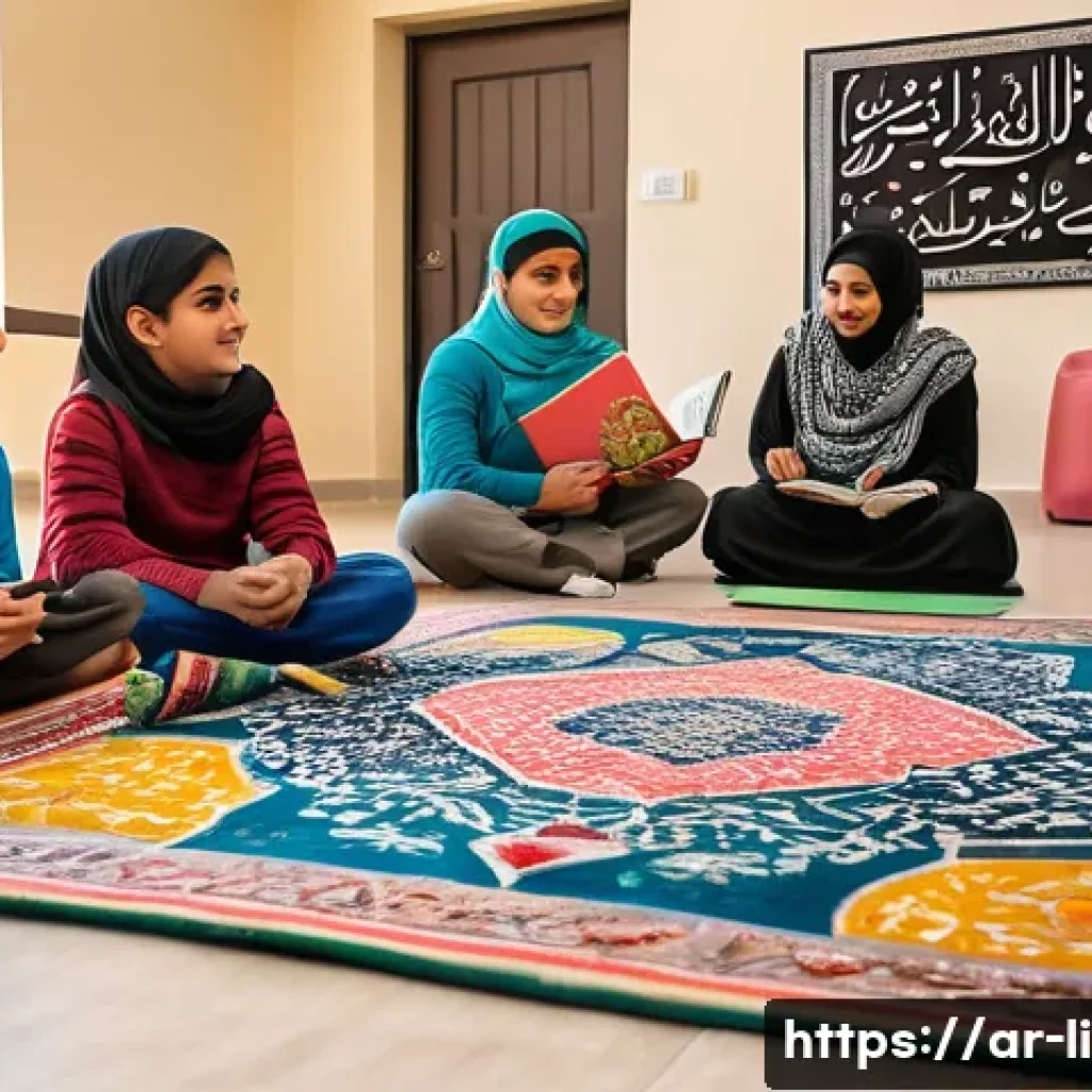 문해교육사와 전공 과목 활용 - A vibrant classroom scene in an Arabic-speaking community center, featuring diverse adult learners f...