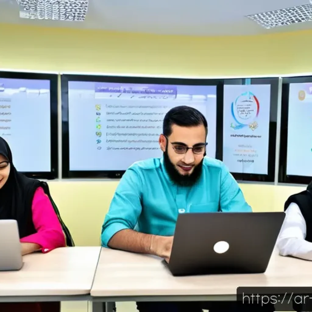 문해교육사와 최신 자격증 동향 - A modern classroom setting in an Arab community center where diverse adult learners, including men a...