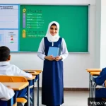 Home 22 문해교육사와 학습자 진단 도구 - A modern classroom scene set in a Middle Eastern school, featuring a diverse group of Arabic-speakin...