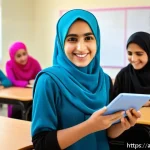 Home 19 문해교육사와 학습 목표 성공 성공 분석 - A diverse classroom scene in a modest educational setting in an Arabic-speaking community, showing a...