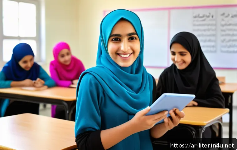 문해교육사와 학습 목표 성공 성공 분석 - A diverse classroom scene in a modest educational setting in an Arabic-speaking community, showing a...